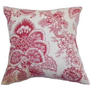 Pillow Collection Inc Paionia Red Floral Feather And Down Filled 18 inch Throw Pillow Red Size 18 x 18