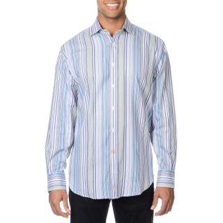Thomas Dean Mens Light Blue Striped Button down Shirt