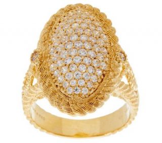 Judith Ripka 14K Gold Clad 1.30ct Pave Diamonique Cocktail Ring —