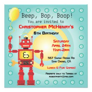Retro Robot Birthday Party Invitations
