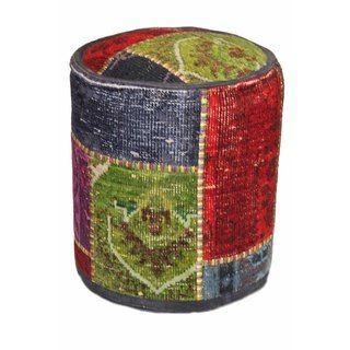 Red/ Green Patchwork Wool Upholstered Ottoman