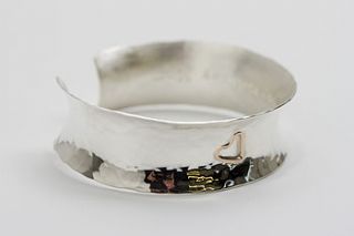 personalised gold heart silver cuff bangle by carole allen silver jewellery
