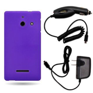 CoverON Huawei W1 Silicone Rubber Soft Skin Case Cover Bundle with Black Micro USB Home Charger & Car Charger   Purple Cell Phones & Accessories