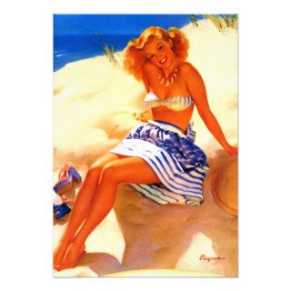Vintage Gil Elvgren Beach Summer Pin up Girl Invite