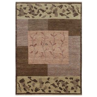 Hand knotted Beige/ Brown Abstract Pattern Wool Rug (5 X 8)