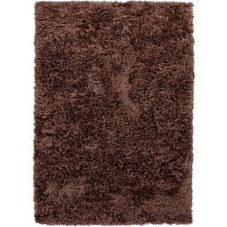 Handwoven Shags Solid Pattern Brown Textured Rug (5 X 8)