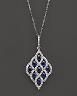 Diamond and Sapphire Pendant Necklace in 14K White Gold, 19"'s