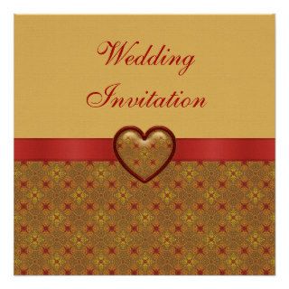Romantic Red & Gold Heart Wedding Invites