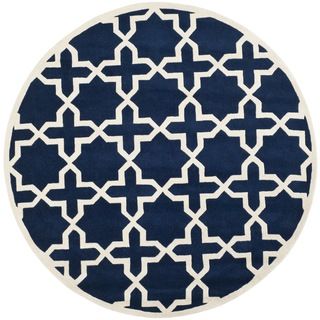 Handmade Moroccan Dark Blue Wool Rug With Durable Backing (7 Round)