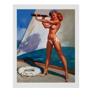 Vintage Gil Elvgren Sail Boat Sailing Pin UP Girl Posters