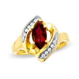 Marquise Garnet and Diamond Accent Ring in 10K Gold   Zales