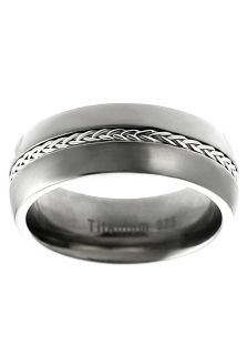 Lincoln Co. TI 14 08  Jewelry,Mens Titanium Grooved Braided Sterling Silver Inlay 8 MM Ring, Fine Jewelry Lincoln Co. Rings Jewelry