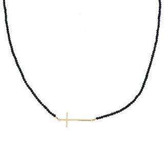 14K Gold 18 Horizontal Cross & Black Spinel Necklace —