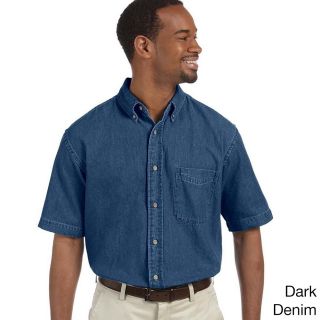Los Angeles Pop Art Mens Short Sleeve Denim Shirt Blue Size S
