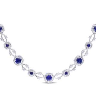 Lab Created Blue and White Sapphire Necklace in Sterling Silver   16