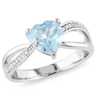 0mm Heart Shaped Blue Topaz and Diamond Accent Split Shank Ring in