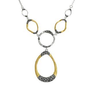 Victoria Crown TM Marcasite Gold Brush Circle Y Necklace Jewelry