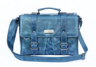denim blue leather cross body satchel by milo & saint