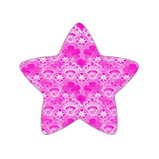 Girly Hot Pink Fuchsia White Lace Damask Star Stickers