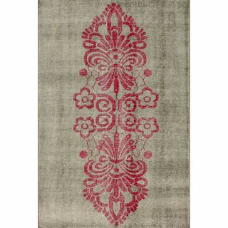 Nuloom Hand knotted Tribal Damask Pink Wool / Viscose Rug (8 X 10)