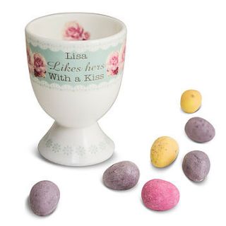 personalised floral egg cup and eggs by sleepyheads