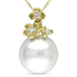Freshwater Pearl and Diamond Accent Flower Pendant in 10K Gold   17