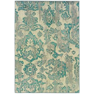 Distressed Floral Ivory/ Blue Area Rug (4 X 59)
