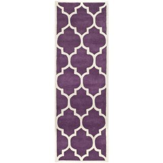 Handmade Moroccan Geometric Purple Wool Rug (23 X 9)