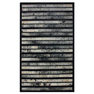 Nuloom Handmade Abstract Lines Black Cowhide Leather Rug (5 X 8)