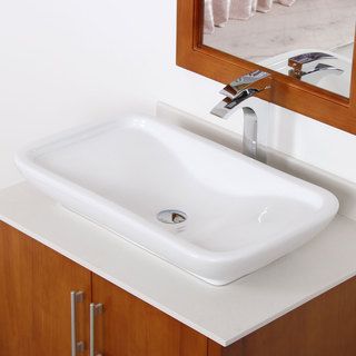 Elite White Ceramic Square Bathroom Sink With Pop up Drain