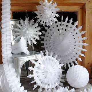 set of five paper snowflake fan decorations by pearl and earl