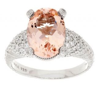 Judith Ripka Sterling 4.50ct Morganite and Pave Diamonique Cocktail Ring —
