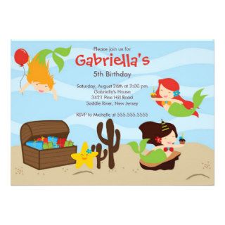 Cute Under the Sea Mermaid Birthday Party Personalized Invitations