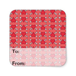 Red Heart and Crossbones Pattern Square Stickers