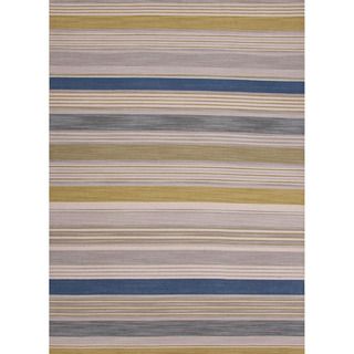 Handmade Flat Weave Stripe Pattern Green Durable Rug (4 X 6)