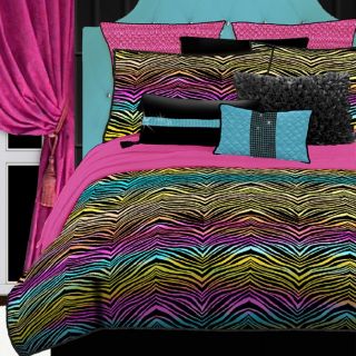 Rainbow Zebra 4 Piece Rainbow Full Comforter Set