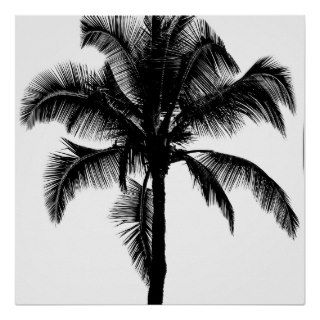 Retro Hawaiian Tropical Palm Tree Silhouette Black Print