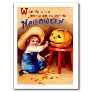 Retro Vintage Halloween Boy Carvier Post Card