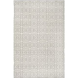 Handwoven Moroccan Dhurrie Square panel motif Grey Wool Rug (4 X 6)