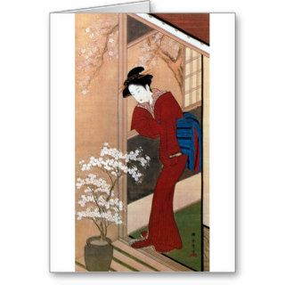 桜の花と女, 春章 Cherry Blossoms and a Woman, Shunsho Card