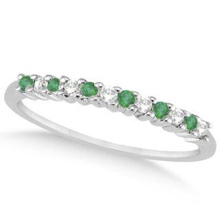 Petite Diamond and Emerald Wedding Band Palladium (0.20ct) Jewelry