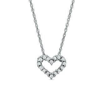 10 CTW. Diamond Heart Pendant in 14K White Gold   Zales