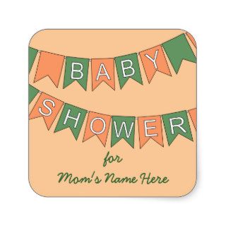 Bunting Flags Orange Green Baby Shower Invitations Stickers