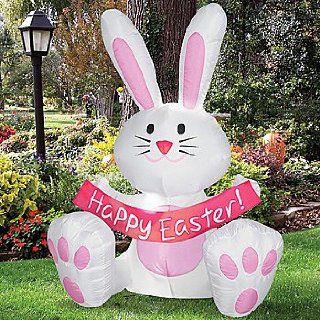 Easter Bunny Rabbit Airblown Inflatable almost 4 Feet Tall by Gemmy White & Pink Patio, Lawn & Garden