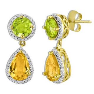 Citrine, Peridot and Lab Created White Sapphire Drop Earrings in