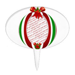 Red & Green Christmas Ornament Photo Frame Cake Toppers