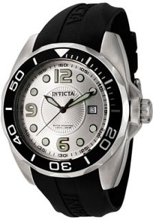 Invicta 0424  Watches,Mens Pro Diver Silver Dial Black Polyurethane, Casual Invicta Quartz Watches