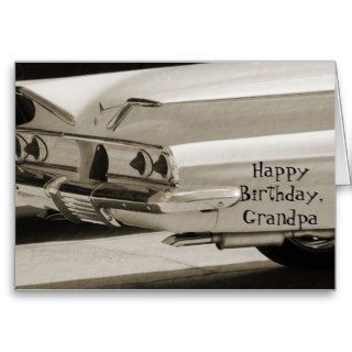 Happy Birthday Grandpa, old Chevy Impala in sepia Cards