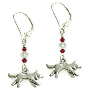 Sterling Silver Wolf and Swarovski Crystal Earrings with Leverbacks Runs with Vampires Jewelry