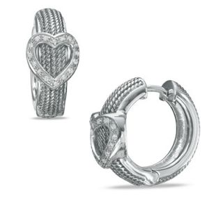 10 CT. T.W. Diamond Heart Cable Huggie Earrings in Sterling Silver